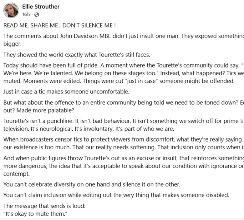 ShadeyCaz's tweet photo. READ ME, SHARE ME , DON’T SILENCE ME ! #Tourettes #BAFTA #Shame https://t.co/4zszG1uWO0