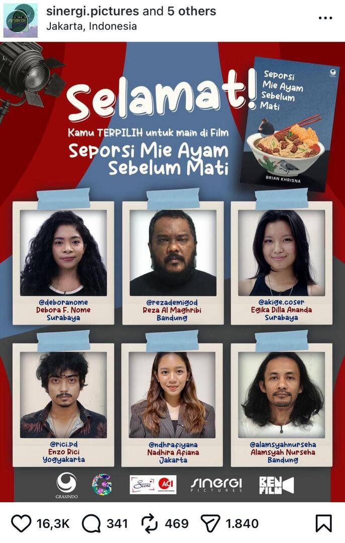 ini beneran castnya filmnya YA? ga sabar banget mau liat ale di seporsi mie ayam sebelum mati 🤓✨ 💚