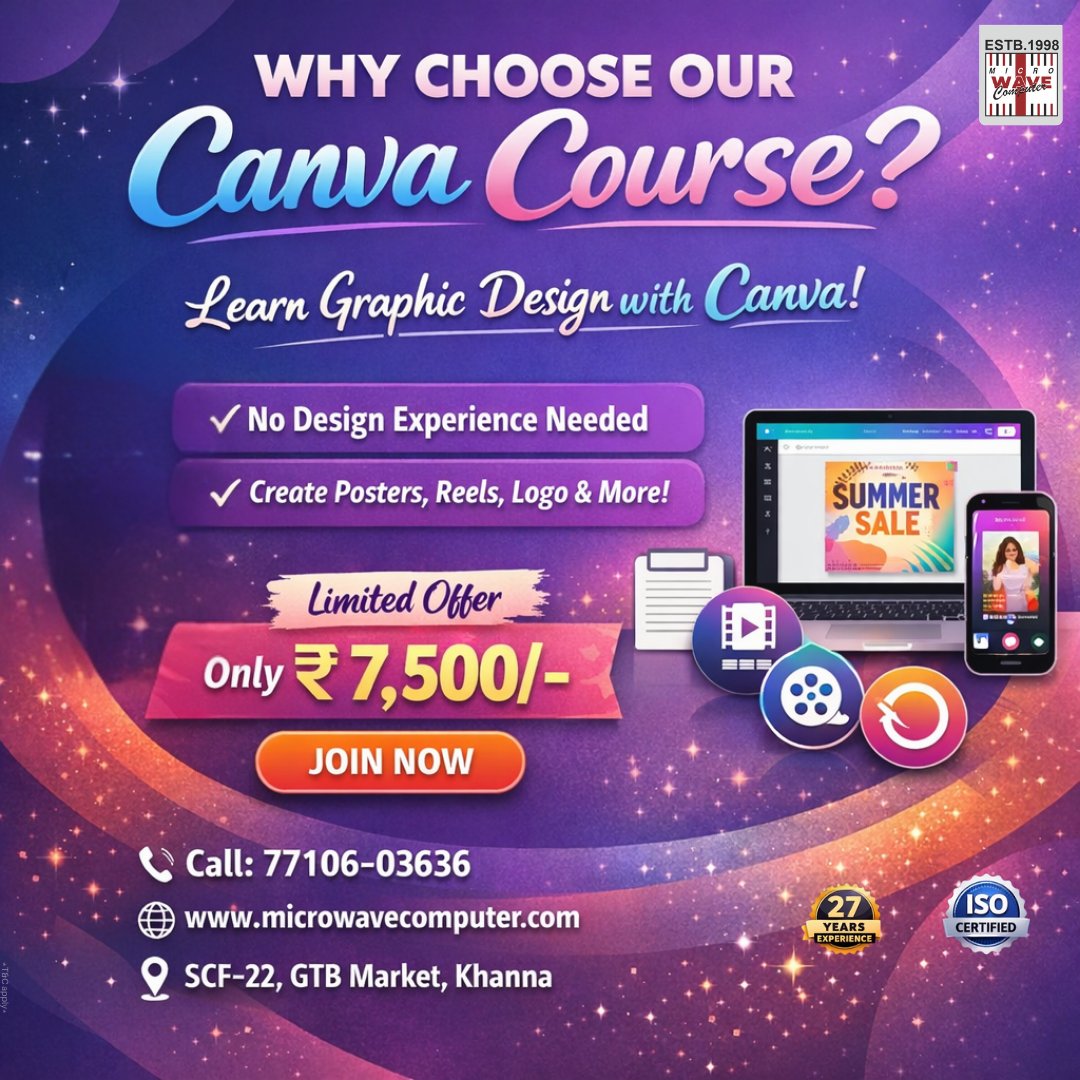 mwc_98's tweet image. 🎨 Turn your creativity into income with our Canva Course
📚 100% practical training to build your portfolio
💰 Course Fee: ₹7500 only!

📲Call for more information- 99885- 00936
📌SCF-22, GTB Market, Khanna

#canvacourse #GraphicDesignTraining   #microwavecomputer #khanna