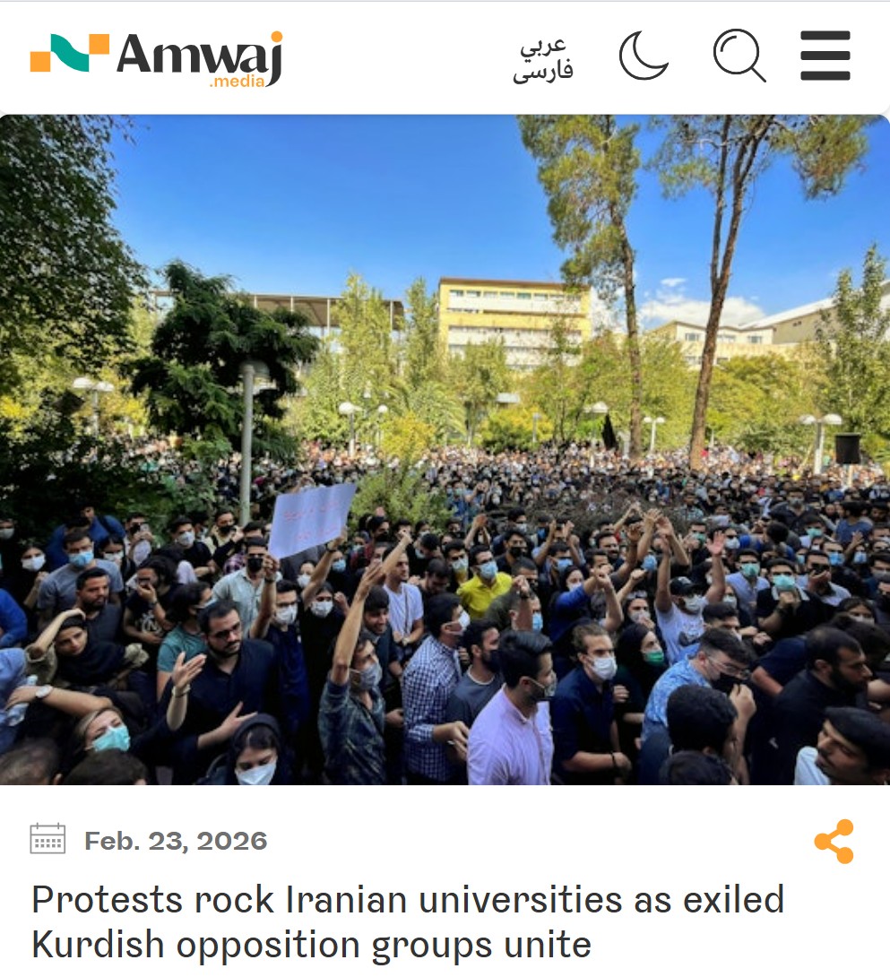 NEW: Protests have erupted at major #Iranian universities as in-person teaching resumes following last month’s deadly unrest. 

This as five exiled #Kurdish opposition groups announce a new coalition to challenge the Islamic Republic.

More on <a href="/amwajmedia/">Amwaj.media</a> 👇