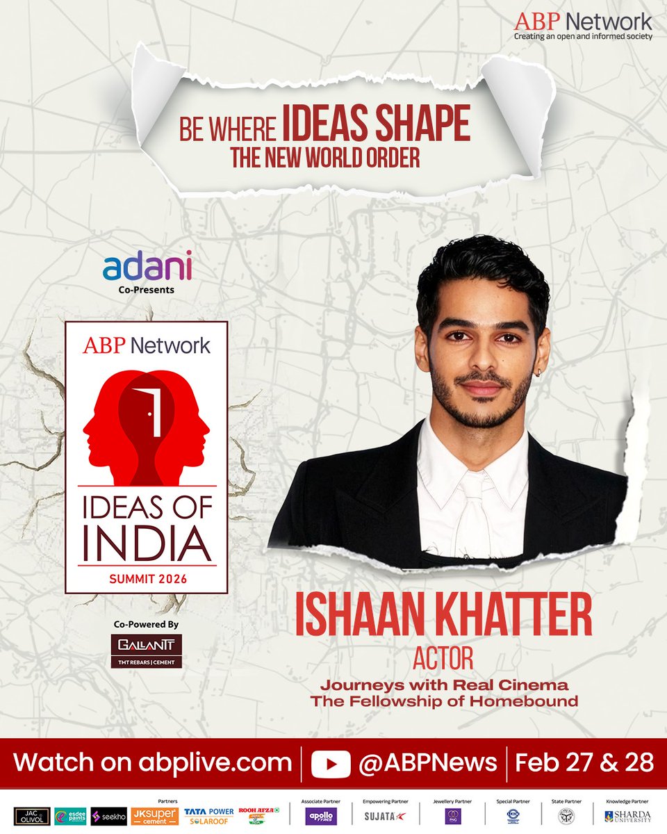 abpasmitatv's tweet image. Celebrating the fellowship of the homebound. Catch actor Ishaan Khatter as he talks about his personal journey and the magic of real cinema.

📅 27–28 Feb | Live on ABPLive.com
#IdeasOfIndia #ABPNetwork #FutureStartsHere #ABPIdeasOfIndia #IshaanKhatter #BollywoodActor