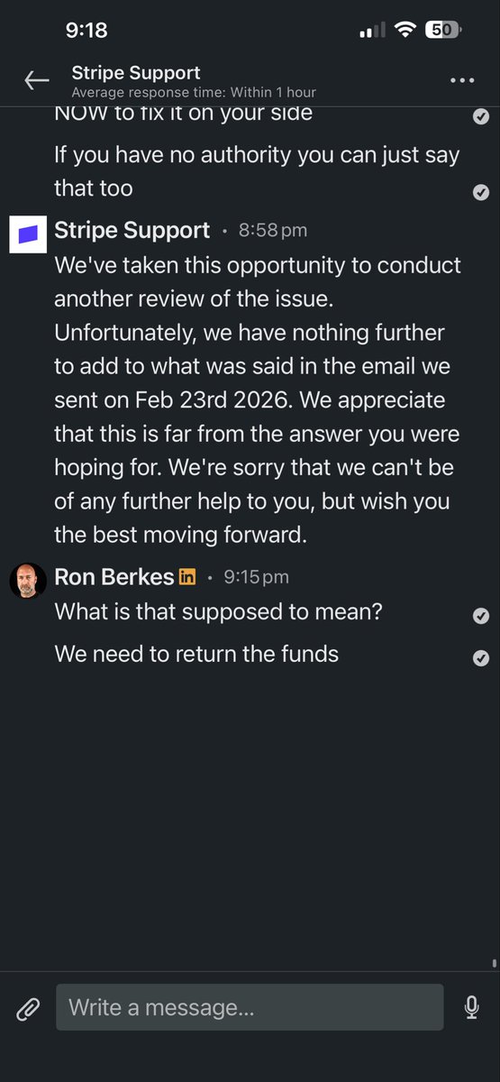 ronberkes's tweet photo. @stripesupport @stripe  @collision - hi team any change we can explain what this means after a legitimate transaction from a client? https://t.co/kwaSJYDkUv