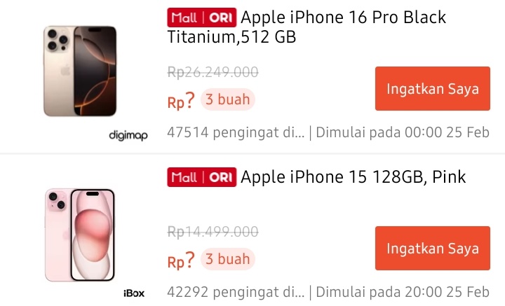 zaellacart's tweet photo. INFO ADA IPHONE 15 &amp; 16 PRO RP 1 😭

Buat yang mau ikut war stay tune nanti malem jam 23.59 sama besok jam 20.00 guysss‼️ 

Save dulu biar nggak lupa 👇🏻 https://t.co/s3d8TMnfin