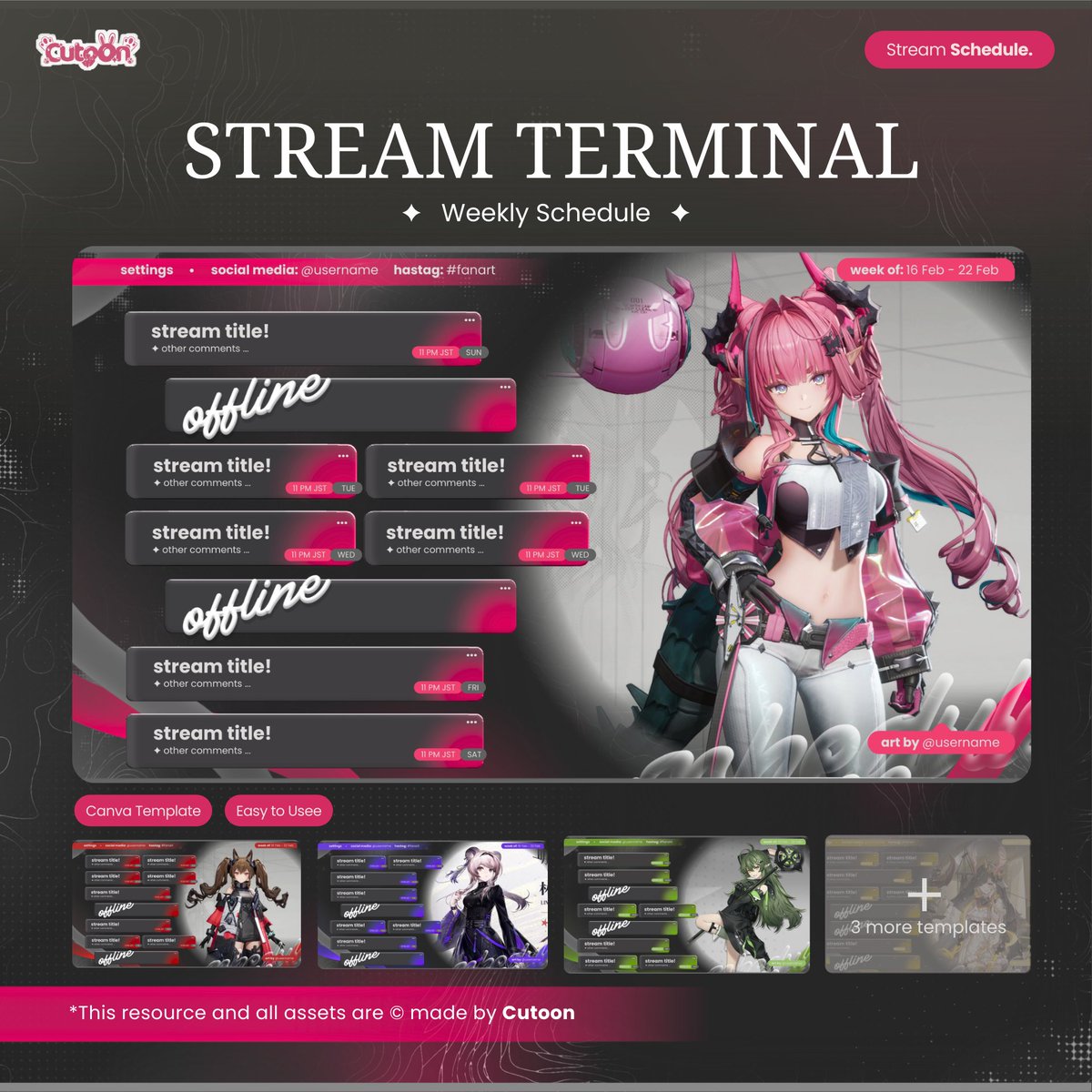 cutoonthebunny_'s tweet photo. ‣  「 NEW SHOP RELEASE: STREAM TERMINAL. 」 ∙   ✨
✦ VTuber Stream Schedule 
✧ Three Different Stream Panel
✧ Moveable Components

🛒⋮ https://t.co/RwXYipM5aX
RTs are appreciated! 「 #VTuberAssets #VgenShop 」 https://t.co/IyU6QIlXFA