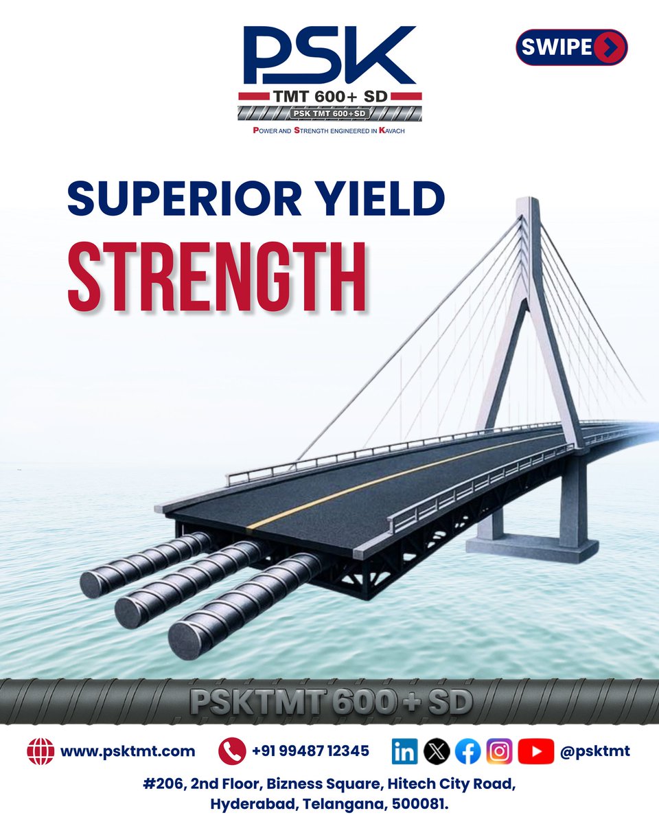 PSKTMT's tweet photo. X:

Build stronger with PSK TMT 600+ SD 💪

Superior strength, earthquake resistance, better bonding &amp; corrosion protection — engineered for lasting performance.

#PSKTMT #TMTBars #SteelStrength #Construction #PSKTMT600PLUSSD #QualitySteel #BuildSafe https://t.co/jZVutaHkIs