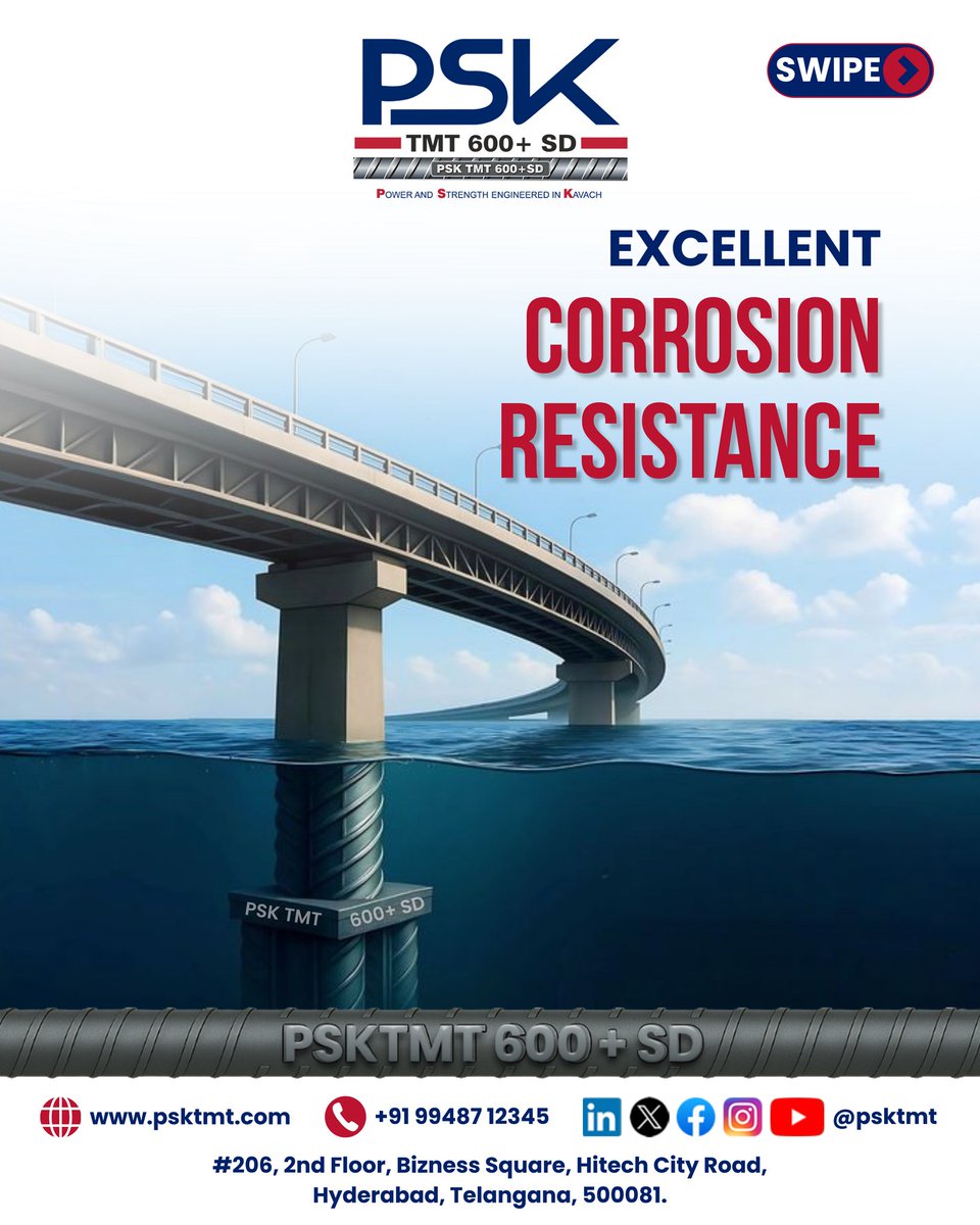 PSKTMT's tweet photo. X:

Build stronger with PSK TMT 600+ SD 💪

Superior strength, earthquake resistance, better bonding &amp; corrosion protection — engineered for lasting performance.

#PSKTMT #TMTBars #SteelStrength #Construction #PSKTMT600PLUSSD #QualitySteel #BuildSafe https://t.co/jZVutaHkIs