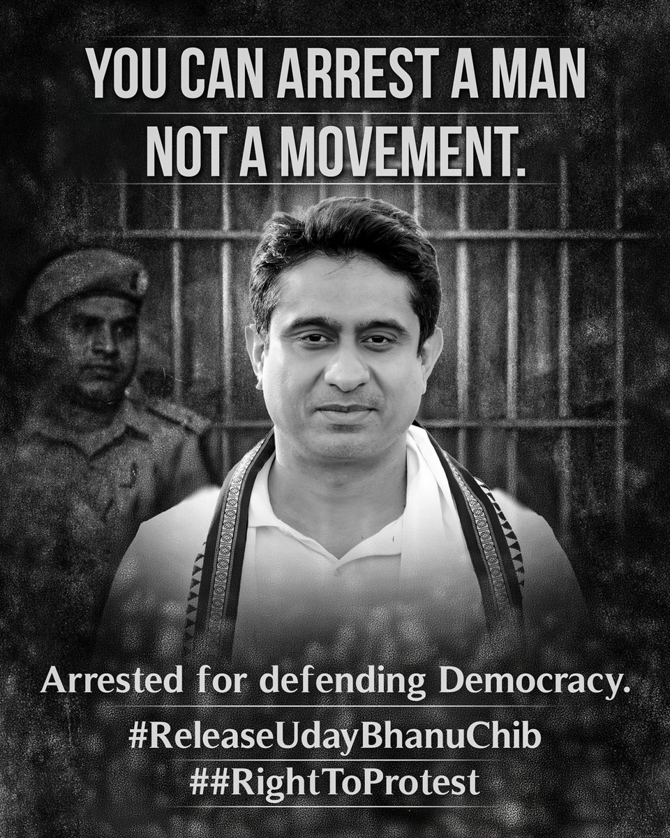 IYCMadhya's tweet photo. You can arrest a man.
You cannot arrest a movement.

The arrest of IYC President Uday Bhanu Chib and our workers for raising their voice is a direct attack on democratic rights.

We strongly condemn this blatant misuse of power.

Protest is not a crime.
The fight has just begun. ✊🇮🇳

#RightToProtest
#ReleaseUdayBhanuChib
#ReleaseIYCLeaders