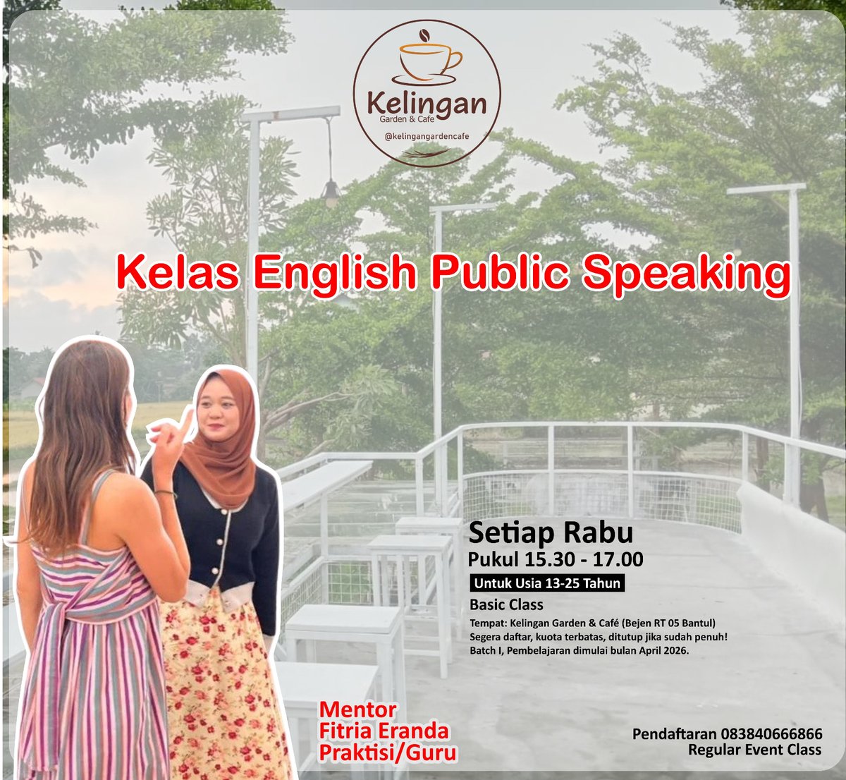 @kelingangardencafe berkolaborasi dengan beberapa lembaga dan organisasi menyelenggarakan beberapa kelas seni. Tertarik tuk ikut serta? Untuk informasi lebih lanjut bisa menghubungi nomor WA 083840666866.
#novel #acting #film #english #foto
