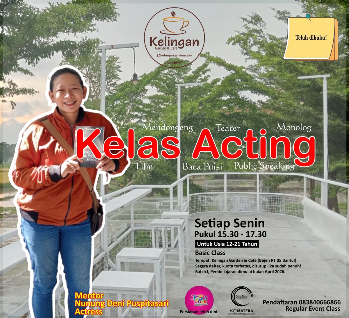 @kelingangardencafe berkolaborasi dengan beberapa lembaga dan organisasi menyelenggarakan beberapa kelas seni. Tertarik tuk ikut serta? Untuk informasi lebih lanjut bisa menghubungi nomor WA 083840666866.
#novel #acting #film #english #foto