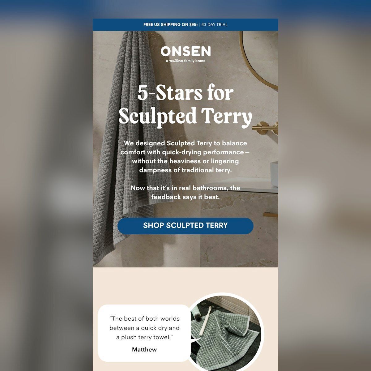 emaillove's tweet image. Social proof emails usually lack impact, but Onsen elevates them by showcasing customer reviews with stunning product photos. The sleek design and spacious layout give testimonials room to shine, standing out from typical cluttered emails. 🌟 #design #socialproof