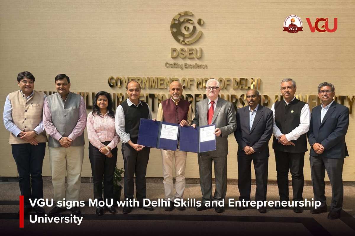JaipurVgu's tweet image. Stronger collaborations, greater opportunities. 
VGU takes a significant step forward by signing an MoU with Delhi Skills and Entrepreneurship University, paving the way for innovation, skill development, and industry-driven learning.
#VGUJaipur #MoUSigning #AcademicCollaboration
