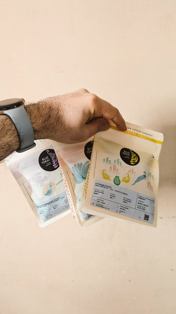 Discovered these sampler coffee beans from <a href="/BlueTokaiCoffee/">Blue Tokai Coffee Roasters</a> in India.

A set of 3 – 75 grams each. I wanted to try them out but didn't want to risk getting the wrong beans as I'm very precious about them.

So this worked out perfectly. I wonder why other roasters don't provide