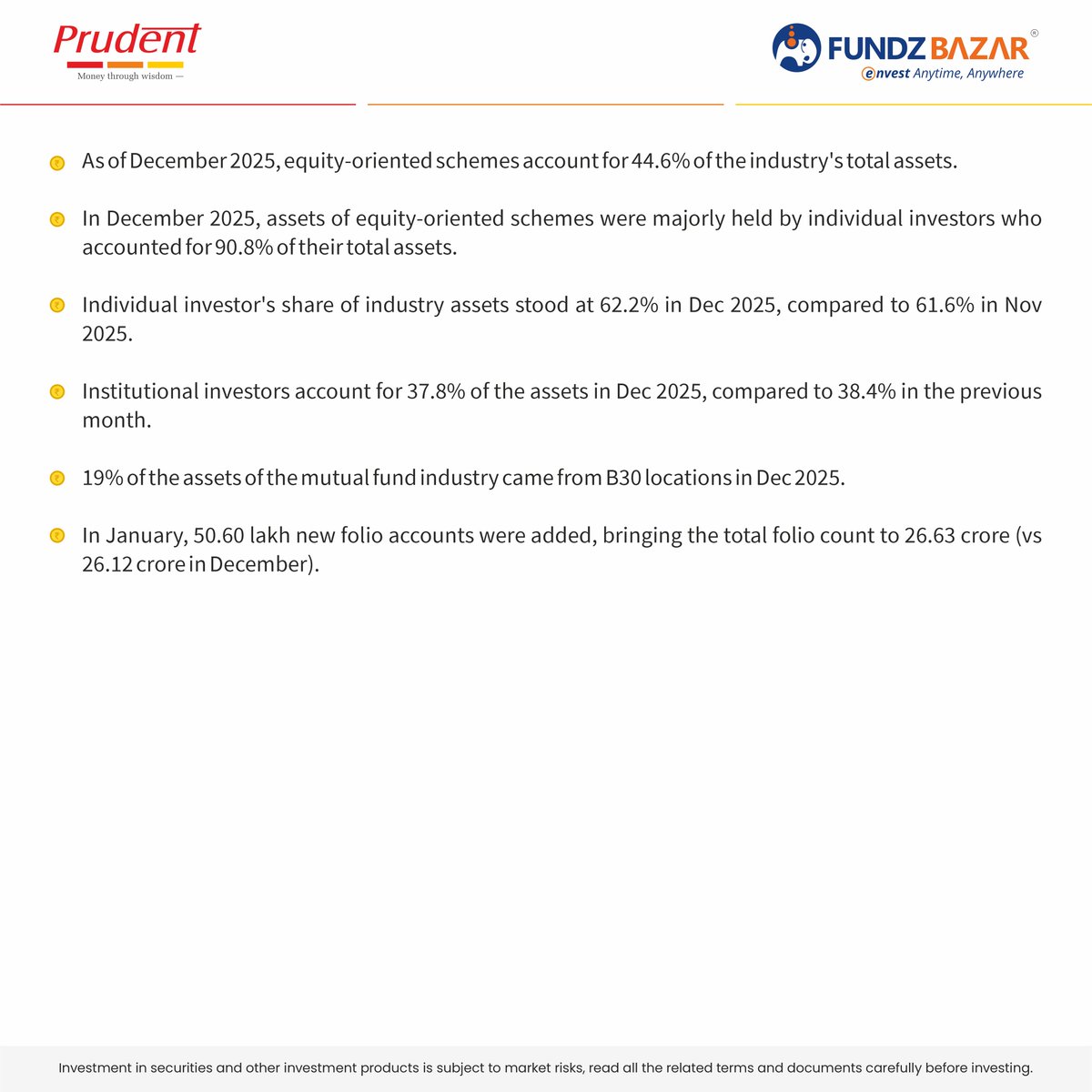 fundzbazar's tweet photo. Mutual Fund Industry Snapshot - January 2026

#MFindustry #IndividualInvestor #InstitutionalInvestor #SIP #Equity #MutualFund #Investing #Investment #India #Finance #FundzBazar https://t.co/DdmSnhiQYW