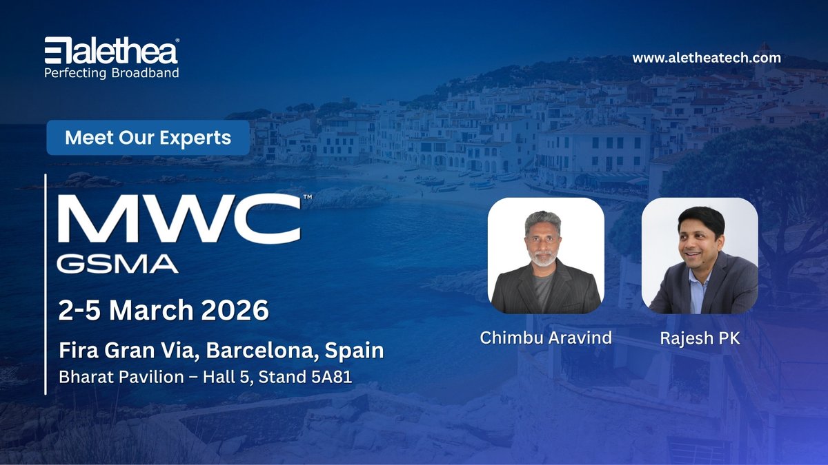 Alethea is heading to #MWCBarcelona 2026!

📅 March 2–5
📍 Hall 5, Stand 5A81 – Bharat Pavilion

We’re showcasing #WiCheck for automated, real-world #WiFi testing — supporting #TR398, #WiFi6 &amp; #WiFi7 validation.

Meet us in Barcelona!

More: aletheatech.com/alethea-commun…

#AletheaTech