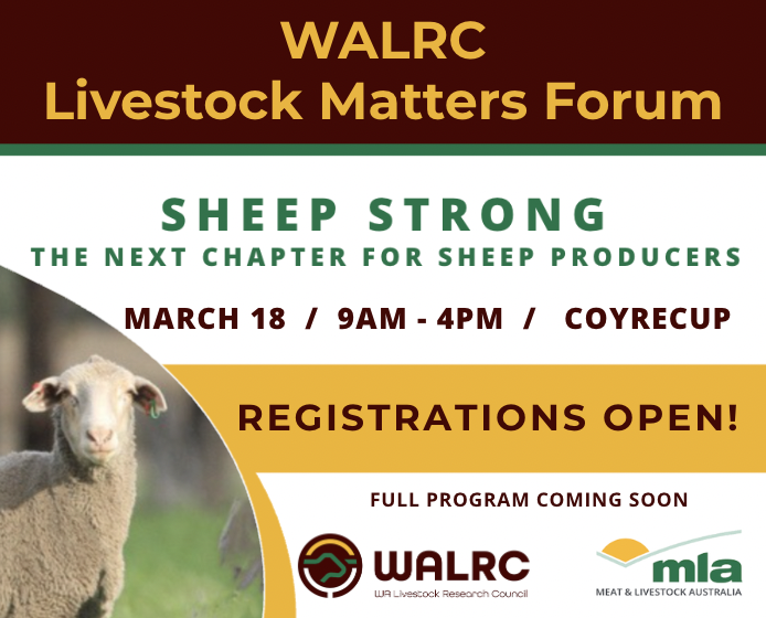 WALRC1's tweet photo. Registrations are now OPEN for our upcoming Livestock Matters Forum! 

Join us on March 18 at Moojepin Merinos, Coyrecup WA, hosted by WALRC Committee Member Hamish Thompson.

Industry leaders, live demos &amp; practical, on-the-ground insights. Register 👉 https://t.co/uDCkBLHu7B https://t.co/5soQwbvKLv