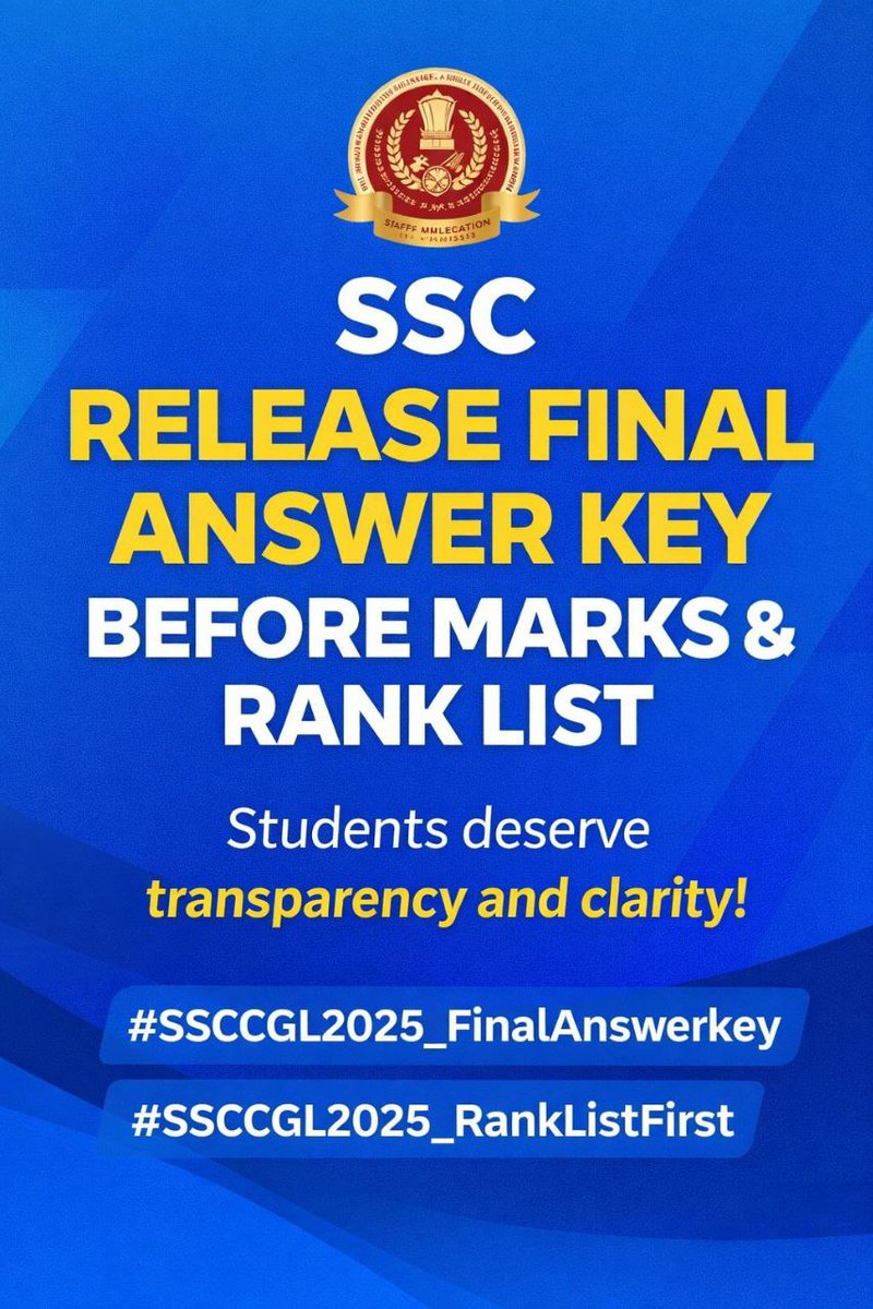 Ankitku53905207's tweet photo. @abhinaymaths please support our campaign #SSCCGL2025_FinalAnswerkey https://t.co/rBSdI49fot
