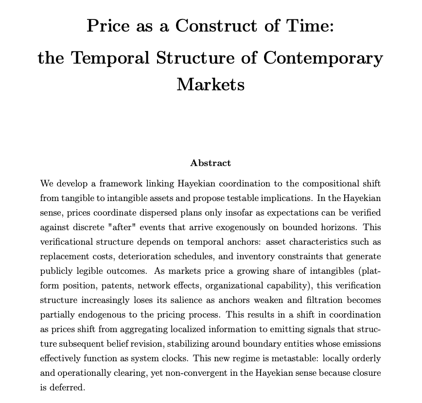 edgeofarete's tweet photo. "Capitalist economics is extremely sensitive to hyperstition." - Land

Amidst a transition towards intangibles, the tenet economy has emerged: boundary entities emit and absorb information in a recursive loop, narratives continuously shifting the information environment itself. https://t.co/Yn8dr3ldgz