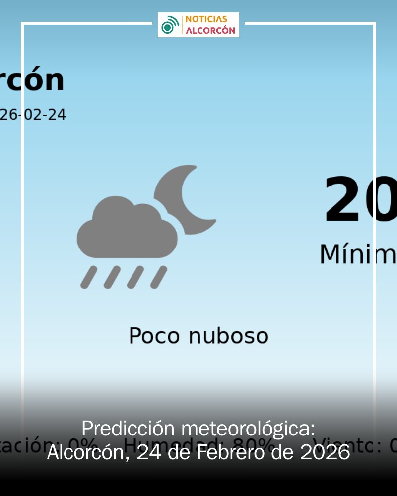 🌤️ ¡Atención, Alcorcón! Este 24 de febrero se espera un día radiante con temperaturas alcanzando los 20°C. Ideal para disfrutar al aire libre, sin lluvias a la vista. No olvides abrigarte por la mañana y la noche. ¡Aprovecha el clima! #Alcorcón... mrf.lu/h65N