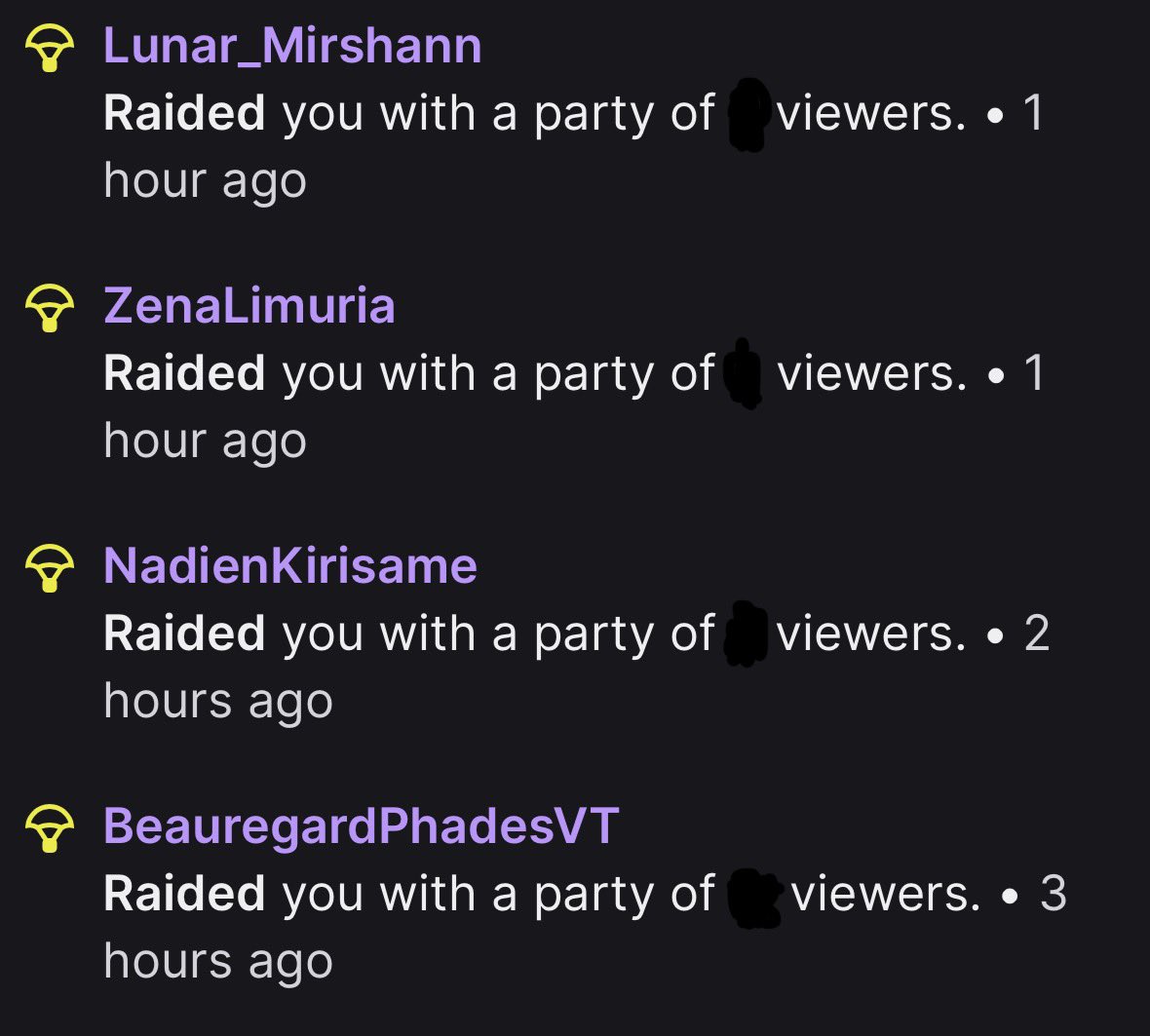 Thank you to the lovely people who raided me tonight! 💜 it’s always a pleasure to meet new people to hunt monsters with. If yall have the time, to take a chance and hang out with them too. ✨