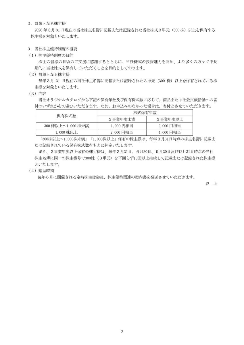 【優待変更】7670 オーウエル
3月末権利の優待品が決定！300株以上で保有期間と株数に応じ1,000〜4,000円相当の特産品や防災セット等が選べます✨ホクトのカレーや有名店の味がラインナップ🍛3年以上の継続保有なら優待額が2倍にランクアップします📈

19labo.com/yt_detail?code…