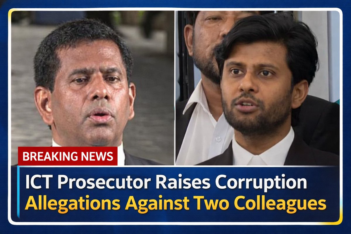 bdwatch2024's tweet photo. ICT-BD Prosecutor Alleges Corruption and Irregularities by Two Colleagues, Sparking Calls for Proper Investigations.

A prosecutor of Bangladesh’s controversial Int’l Crimes Tribunal (ICT-BD) has raised serious allegations of #corruption and other irregularities against Tajul Islam, the immediate past chief prosecutor, and fellow prosecutor Gazi Monawar Hossain Tamim.

In a Facebook post yesterday, Prosecutor BM Sultan Mahmud alleged a series of irregularities, including illicit financial transactions and questionable handling of several high-profile cases by the two prosecutors.

These include the cases concerning the killing and burning of bodies in Ashulia, the firing on protesters in Chankharpul, and, most significantly, the decision to make former IGP Mamun a state witness in the case against former Prime Minister Sheikh Hasina and former Home Minister Asaduzzaman Khan Kamal.

Prosecutor Mahmud further alleged that Shishir Monir, a Jamaat-e-Islami–backed lawyer who also contested the recently concluded parliamentary elections on the party’s nomination, was involved with prosecutors Tajul and Tamim in forming what he described as a corruption “syndicate.”  

News: https://t.co/btjWtqXNQ6

It should be noted that #SheikhHasina and Asaduzzaman Khan Kamal were convicted and sentenced to death in absentia by the ICT-BD on charges relating to, among others, the Ashulia and Chankharpul killings, based largely on untested phone recordings and the testimony of former IGP Abdullah Al Mamun.

Given that these allegations come from a fellow prosecutor rather than an external critic, they warrant serious and independent investigation. If substantiated, these convictions should be set aside, and all pending cases where the said prosecutors were involved should be subject to retrials in accordance with due process and int’l fair trial standards.

….

#BangladeshCrisis @amnestysasia @amnesty @hrw @volker_turk @UNHumanRights @IBAHRI @StateDRL @ESandersFCDO @FCDOHumanRights @BonaveroIHR @justiceinfonet @meeganguly @PearsonElaine @HRF @SRjudgeslawyers @UN_SPExperts @UN_HRC @Ginitastar