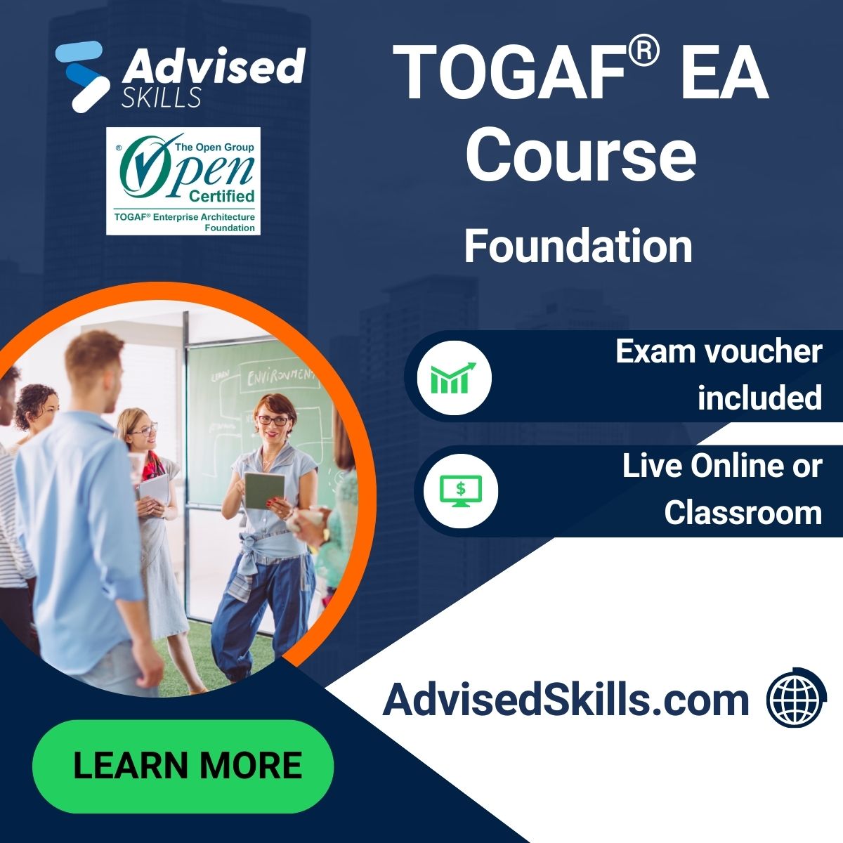 AdvisedSkills's tweet photo. Build a stronger foundation in Enterprise Architecture with our TOGAF® EA Foundation (Level 1) course.

This training is designed for professionals who want to understand the core concepts, terminology, and structure of the TOGAF® Enterprise Architecture framework and prepare for certification with confidence.

✅ Exam voucher included
✅ Live online or classroom options
✅ Delivered by experienced trainers with practical insight

If you are starting your TOGAF® journey or want to formalise your EA knowledge, this course is a great place to begin.

Learn more: https://t.co/YjnjNnQxBn

#TOGAF #EnterpriseArchitecture #TheOpenGroup #EATraining #ArchitectureFramework #ProfessionalDevelopment #Certification #AdvisedSkills