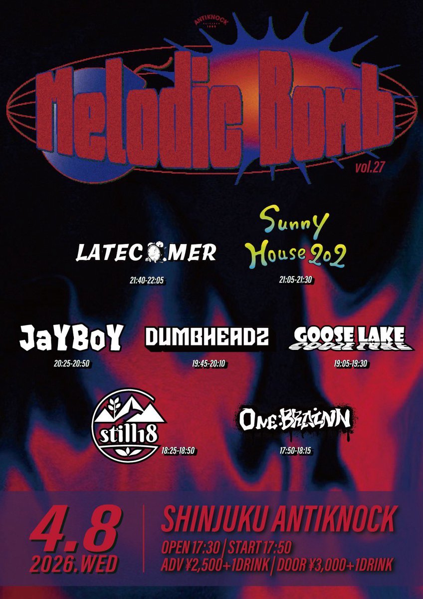 2026.4/8(水) shinjuku ANTIKNOCK presents 【Melodic Bomb vol.27