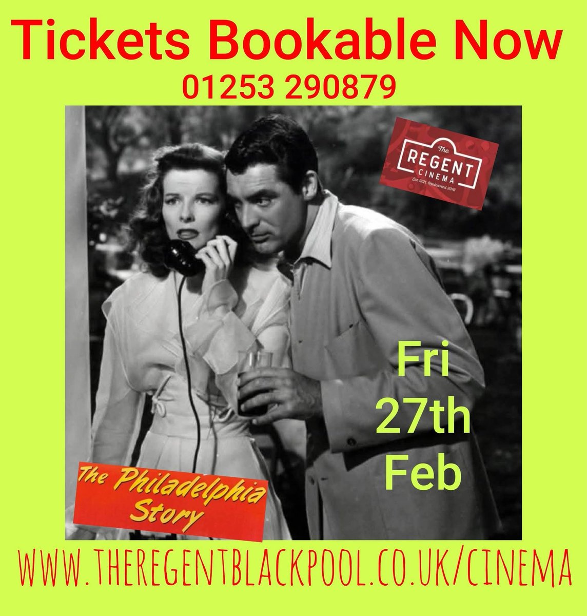 <a href="/regentcinemabp/">The Regent Independent Cinema</a> 🐦
All tickets are bookable now.
Book now
theregentblackpool.co.uk/cinema
The Regent Cinema 
☎️ 01253 290879 
#TheRegentCinema #RegentCinemaBlackpool #TheRegentBlackpool #ThePhiladelphiaStory #PhiladelphiaStory