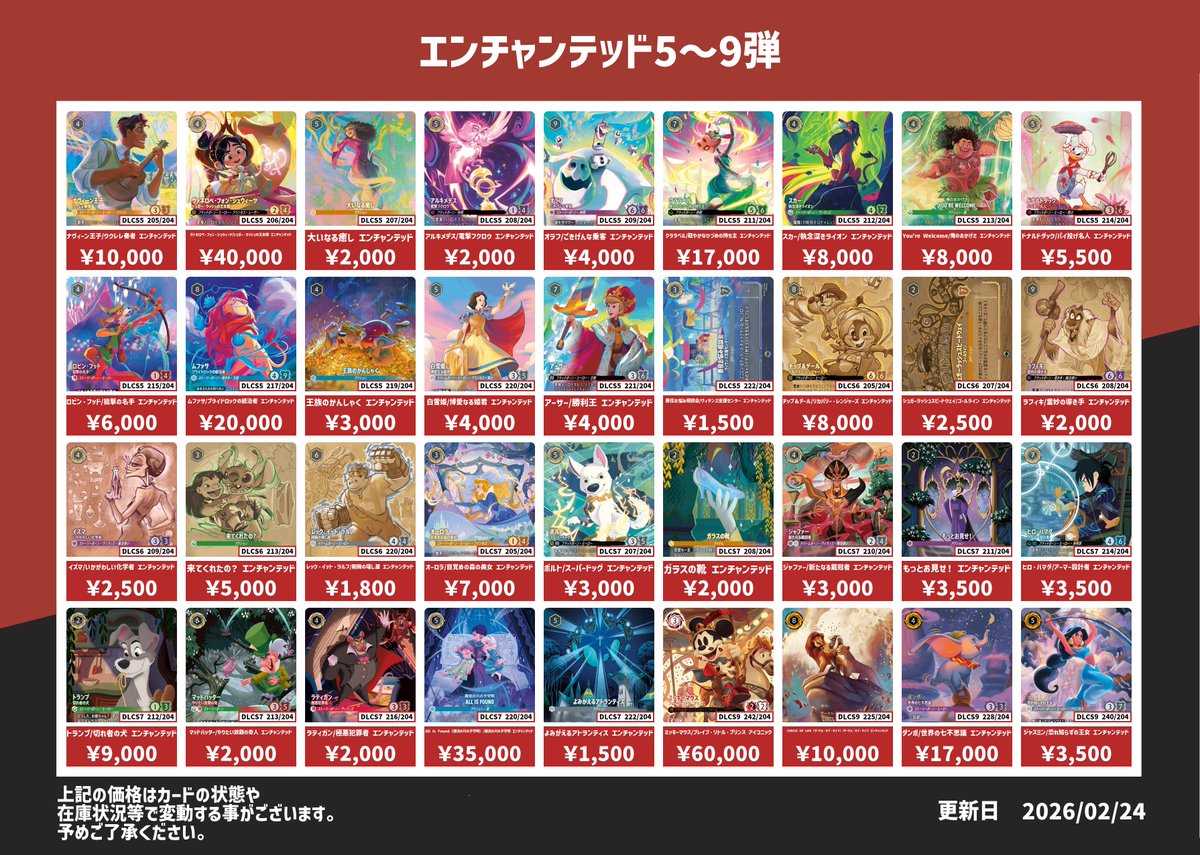 ディズニー・ロルカナ エンチャンテッド買取表です✨ ※買取対象は買取