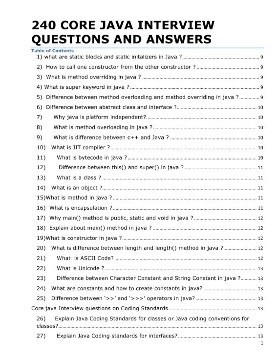 🚀 240+ Core Java Interview Questions &amp; Answers (45 Pages PDF)

Preparing for a Java Interview?

Here’s a complete guide covering Core Java from Basic to Advanced, 240 real interview questions with detailed answers to help you crack your next role confidently! 💼

✅ 240+ Core