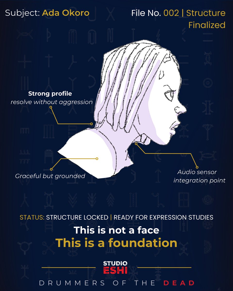 StudioEshi's tweet photo. Ada’s head design went through multiple structural passes before we approved it.
Proportion. Profile. Forehead height. Jaw weight. Eye tilt.
Tested front, ¾, and side.
Oblong, not oval.
Strong jaw, no aggression.
Eyes angled for observation, not threat.
Structure first. #DODT https://t.co/AwsZkIfKNN