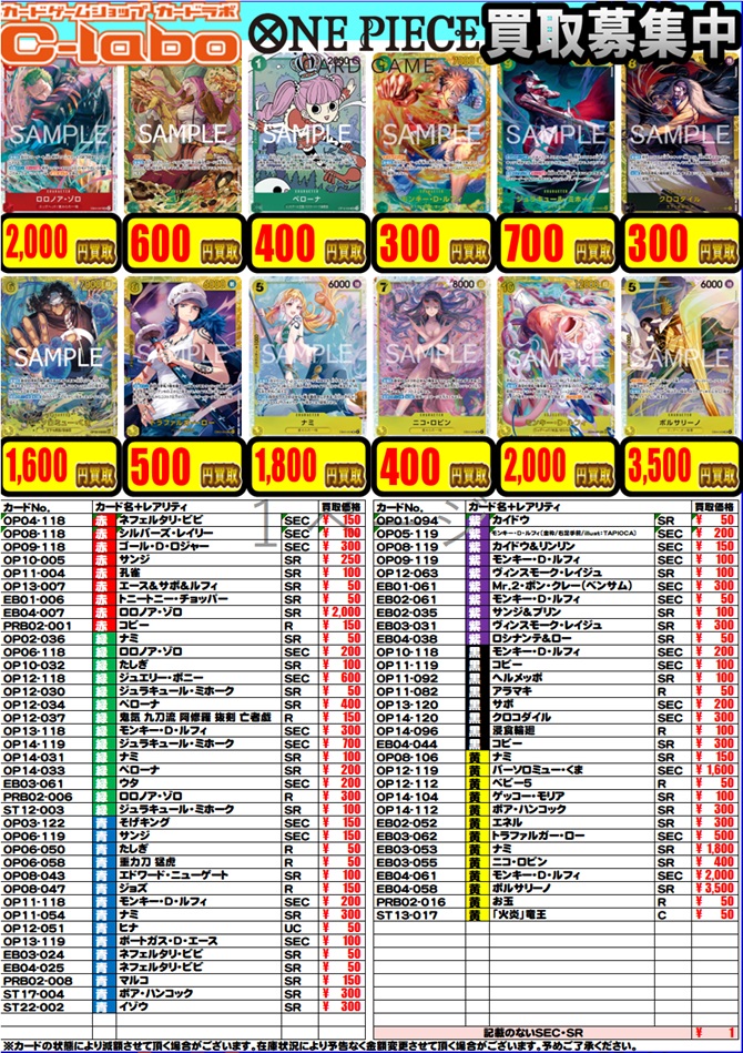 ワンピース デッキパーツ・パラレル買取情報】 ワンピース担当です