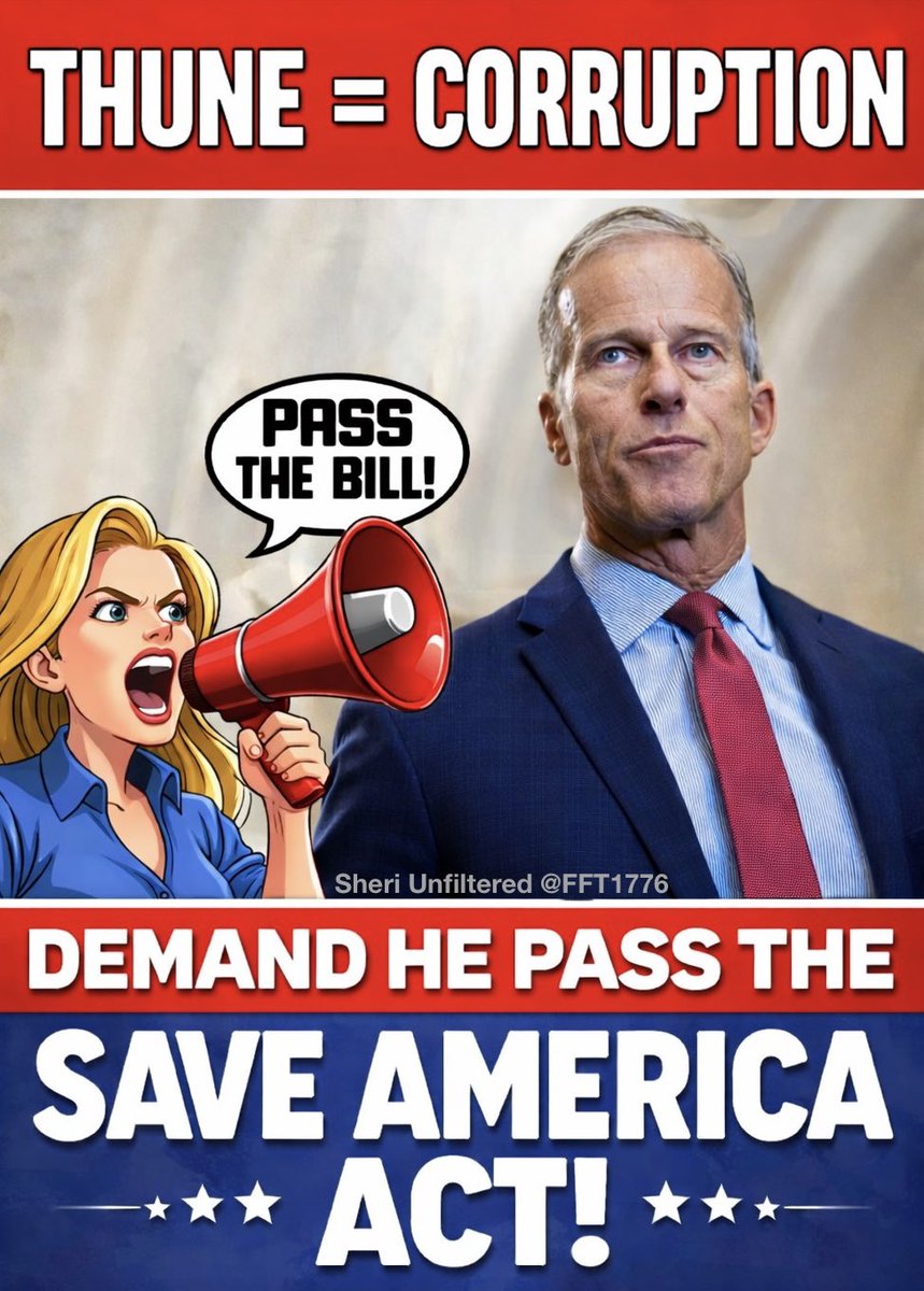 🚨THUNE is counting on us growing tired.

THINK AGAIN, Traitor!

🚨John Thune - a DEMOCRAT HIDING behind the Republican label. 

Thune’s Liberty Score - BIG FAT “F” … 51-%

Pass the SAVE America Act!
Nuke the Zombi Filibuster!
