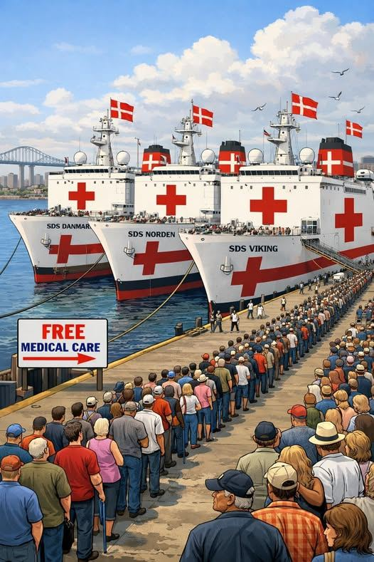 Three Danish hospital ships are docked in New Orleans and providing free medical care to Americans.