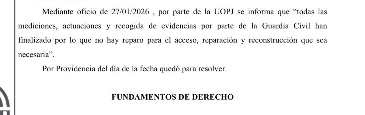 Que no se los llevó ni CIAF ni Guardia Civil, no lo digo yo, lo dice la Guardia Civil en su oficio de 27 de enero, recogido en el auto del Juzgado de Adamuz en el que se autoriza a ADIF a reconstruir la vía, en el que se dice que “todas las mediciones, actuaciones, y recogida de