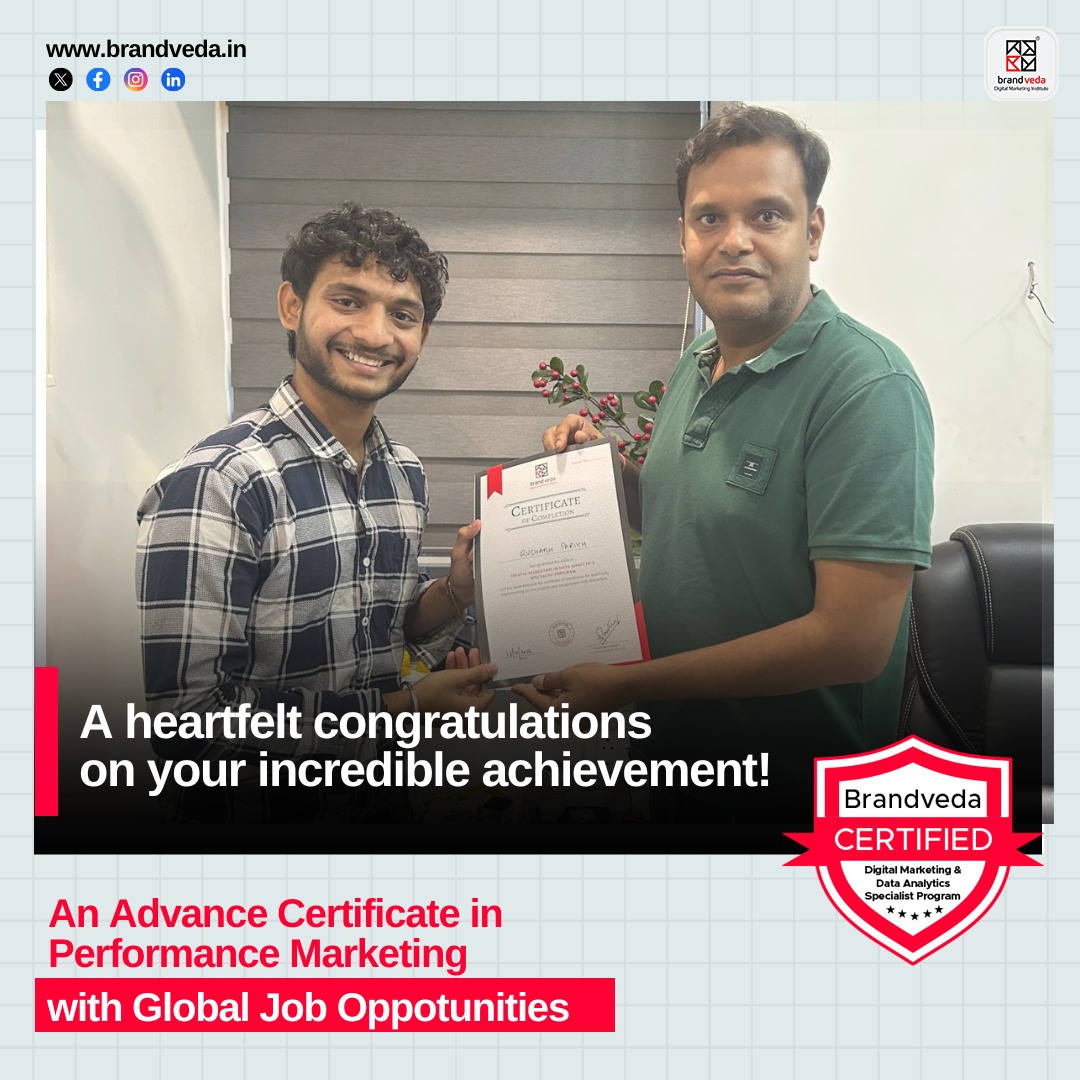Stop scrolling. This is what a career "Level Up" looks like in 2026. 🧵

Most marketers guess. Performance Marketers know.

Huge shoutout to Rushabh Parikh for becoming Brandveda Certified in Digital Marketing &amp; Data Analytics! 🏆

He's moved beyond theory and into high-level