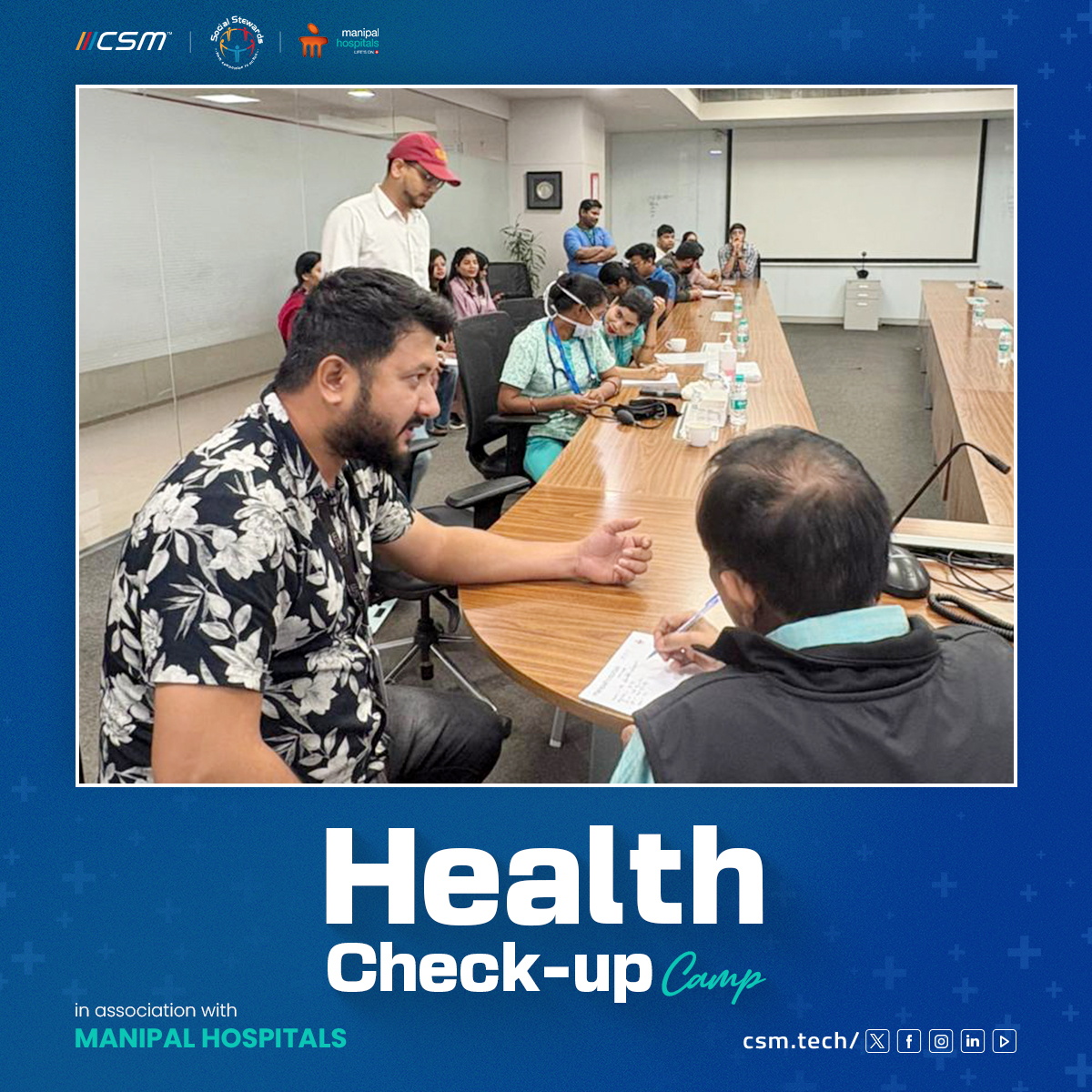 CSMTechnologies's tweet photo. The Health Check-up Camp, organized in collaboration with Manipal Hospitals, was successfully conducted for our employees.
#HealthCheckup #EmployeeWellbeing #WorkplaceWellness #LifeAtCSM #StayHealthyStayInformed #CSM https://t.co/TwxAWJptxY