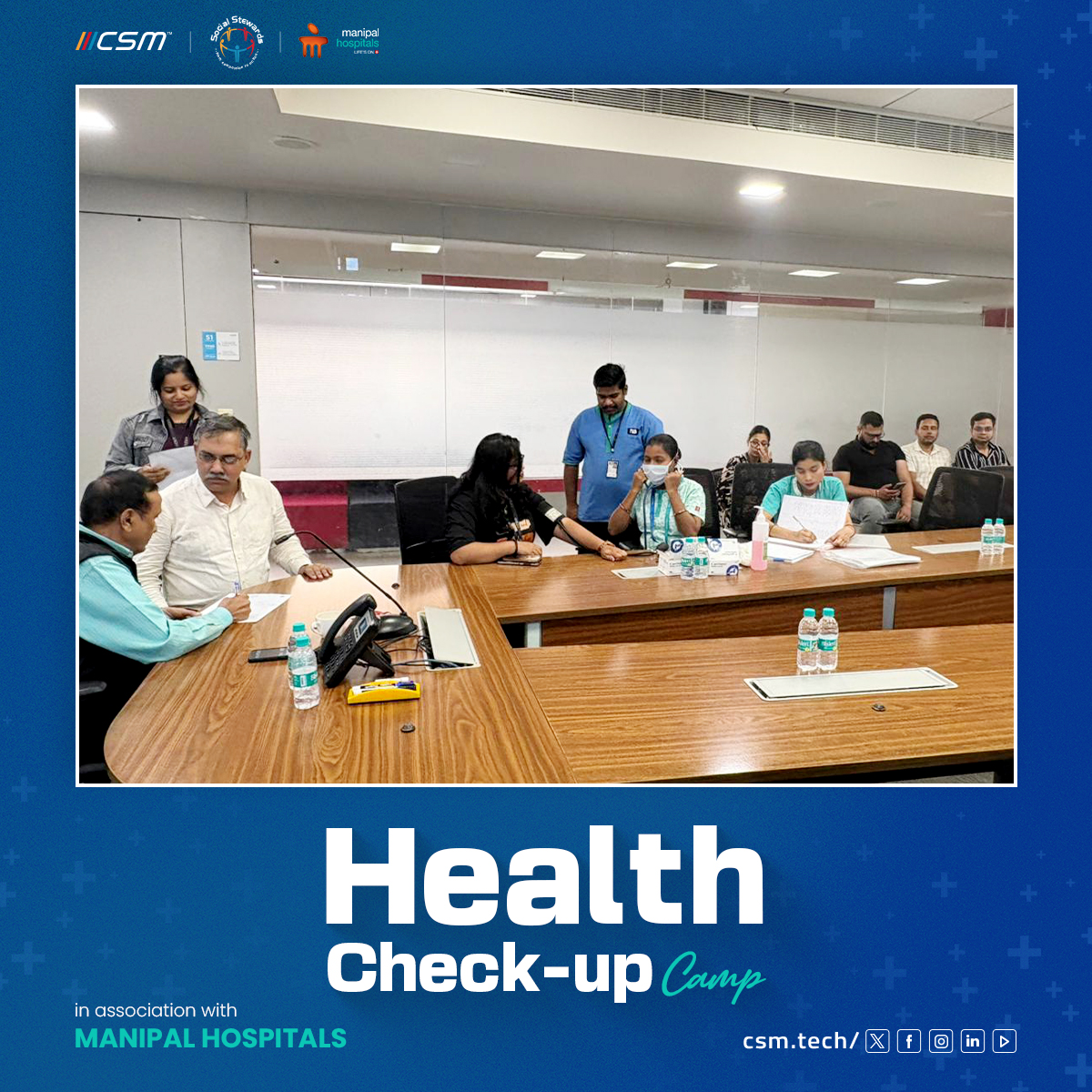 CSMTechnologies's tweet photo. The Health Check-up Camp, organized in collaboration with Manipal Hospitals, was successfully conducted for our employees.
#HealthCheckup #EmployeeWellbeing #WorkplaceWellness #LifeAtCSM #StayHealthyStayInformed #CSM https://t.co/TwxAWJptxY
