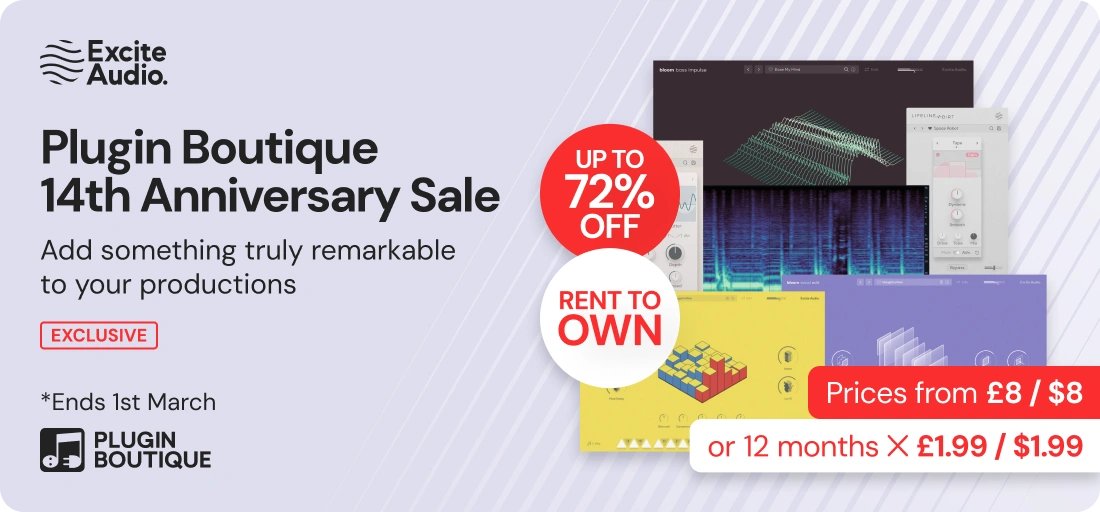 【Excite Audio x Plugin Boutique 14th Anniversary Sale】
세일 기간: 3월 1일까지
할인율: 최대 72% 할인
🚀 Excite Audio: 제작 흐름을 가속화하고 사운드에 혁신을.
Excite Audio의 이펙트 &amp; 인스트루먼트는 직관적인 조작성과 독창적인 사운드 설계로 워크플로우를 대폭 효율화합니다. 트랙에