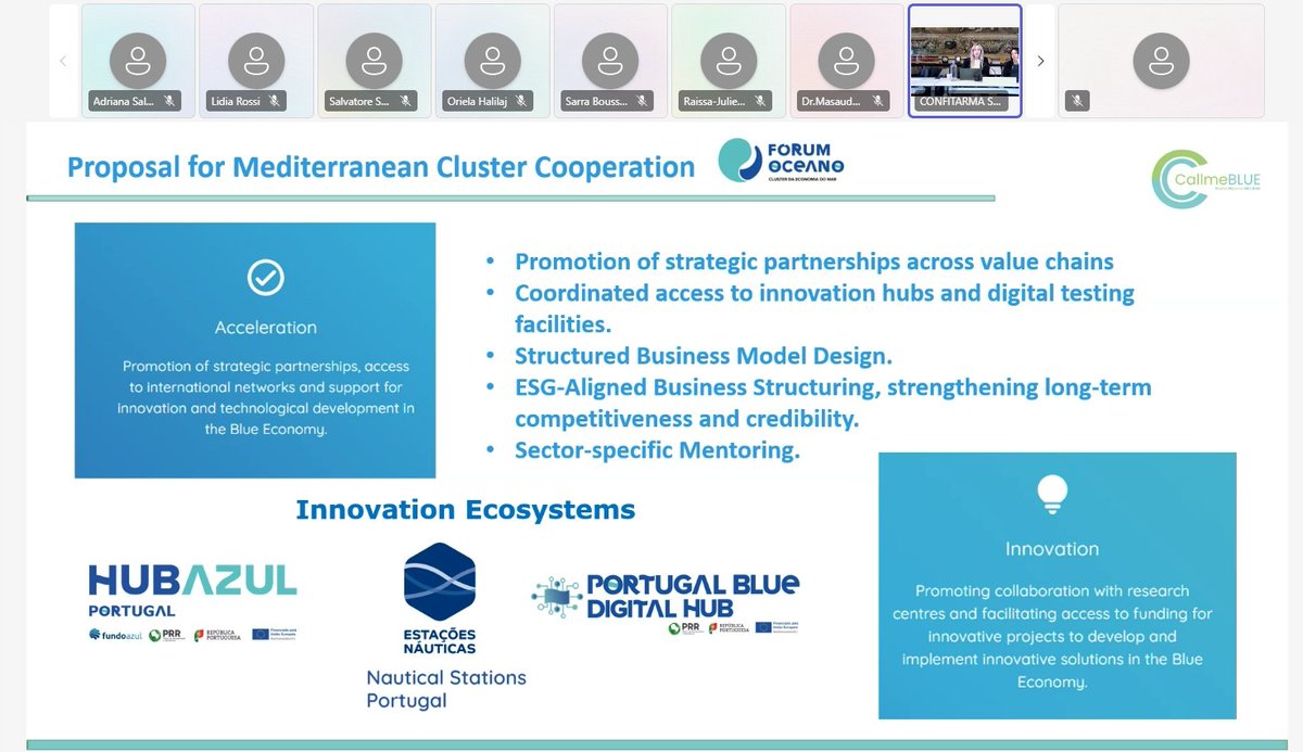 WestMedStrat's tweet photo. ⚡️Streamed Live - The 2nd part of the #CallmeBlue event: Capitalising on the services provided by #MaritimeClusters across the #Mediterranean.
Each cluster proposes ideas for concrete cooperation and capacity-building programs designed to enhance collaboration within the Mediterranean #BlueEconomy ecosystem - touching upon national strategies as well
Hear the plans and ideas of each participating cluster.
Agenda👉https://t.co/wtAKUxtFvB
Live stream(until 13:30) 👉https://t.co/hTRxvjz66o