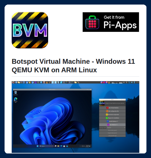 Windows 11 virtual machine on ARM Linux

github.com/Botspot/bvm
