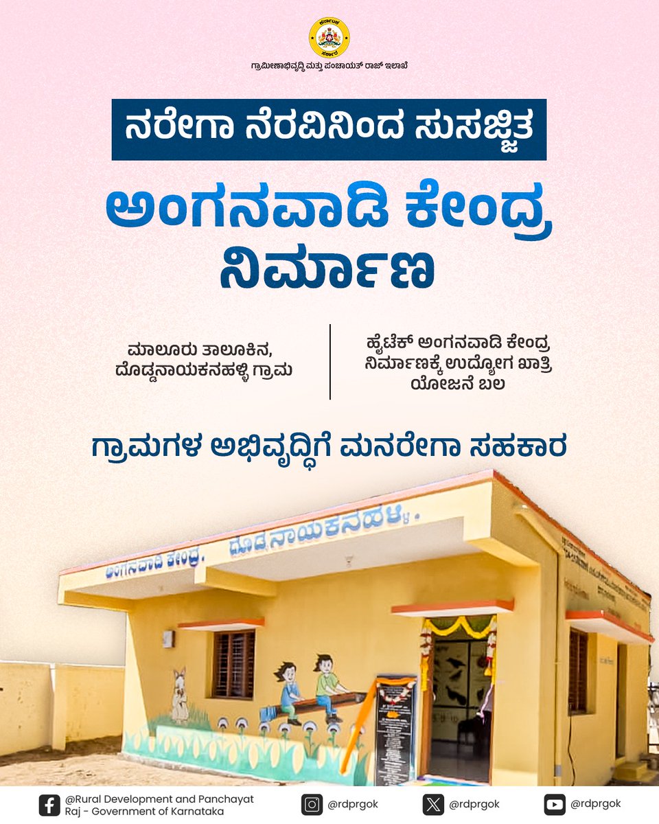 rdprgok's tweet photo. ಮಾಲೂರು ತಾಲೂಕಿನ,  ದೊಡ್ಡನಾಯಕನಹಳ್ಳಿ ಗ್ರಾಮದಲ್ಲಿ ನರೇಗಾ ಯೋಜನೆಯಡಿ ಸುಸಜ್ಜಿತ ಅಂಗನವಾಡಿ ಕೇಂದ್ರ ನಿರ್ಮಾಣ ಮಾಡಲಾಗಿದೆ.

ಗ್ರಾಮಗಳಲ್ಲಿ ಮೂಲ ಸೌಕರ್ಯಗಳನ್ನು ನಿರ್ಮಿಸಲು ಸಹಕಾರಿಯಾಗಿರುವ ಉದ್ಯೋಗ ಖಾತ್ರಿ.

#RDPR #ruraldevelopment #MGNREGA #Anganwadi #nregaworks #jobcards #karnataka https://t.co/iyDbt4trB4