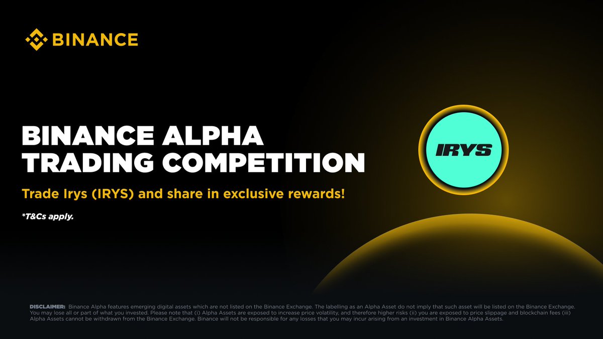 BinanceWallet's tweet photo. Join the #Binance IRYS Trading Competition now!

🔸 Trade IRYS with $100K worth of rewards up for grabs
🔍 Users must click【Join】on the event page to participate, only trading volume generated after successful registration will be counted as valid volume
🔍 Only cumulative purchases count during the campaign. Selling is excluded.

Don’t miss out 👇
https://t.co/CrzW8KvE5X