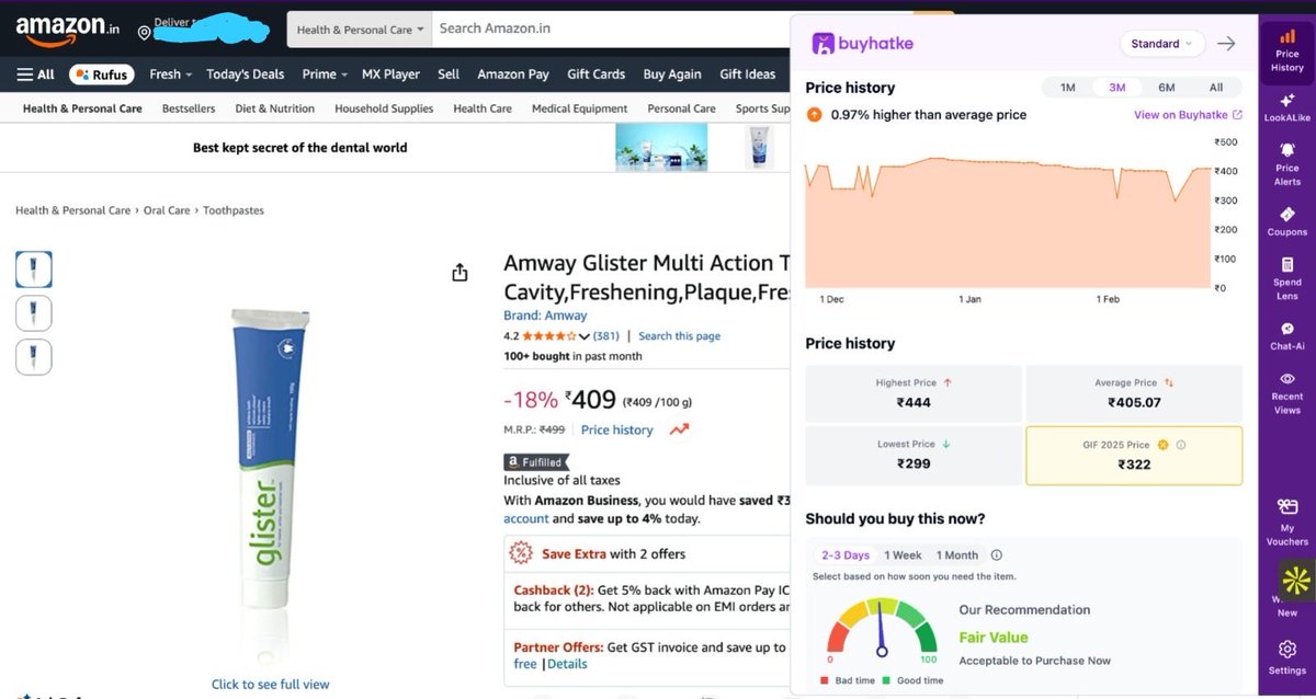NitinBudhiraj14's tweet photo. ₹409 today
₹299 already seen
With an average around ₹405, this isn’t a steal it’s routine
Data >emotion
I track on Buyhatke Then I buy
#buyhatke #keralam #Bhoothbangla #ESIC75 #OPReformsCG #Unioncabinet #NiftyIT #X #Geopolitics #KristPerawat #Shoping
#TeamIndia #House #T20 https://t.co/pKkVoV0qDC
