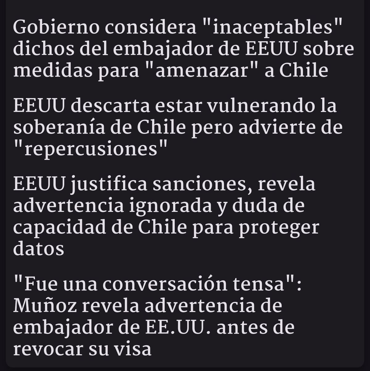 NoticiasPdG's tweet photo. Estados Unidos de Norte América amenaza a Chile advirtiendo la incapacidad del país para proteger datos.

Sin embargo no repara en que a diario aparecen filtraciones de su propio gobierno. https://t.co/XHI0jLRZcP