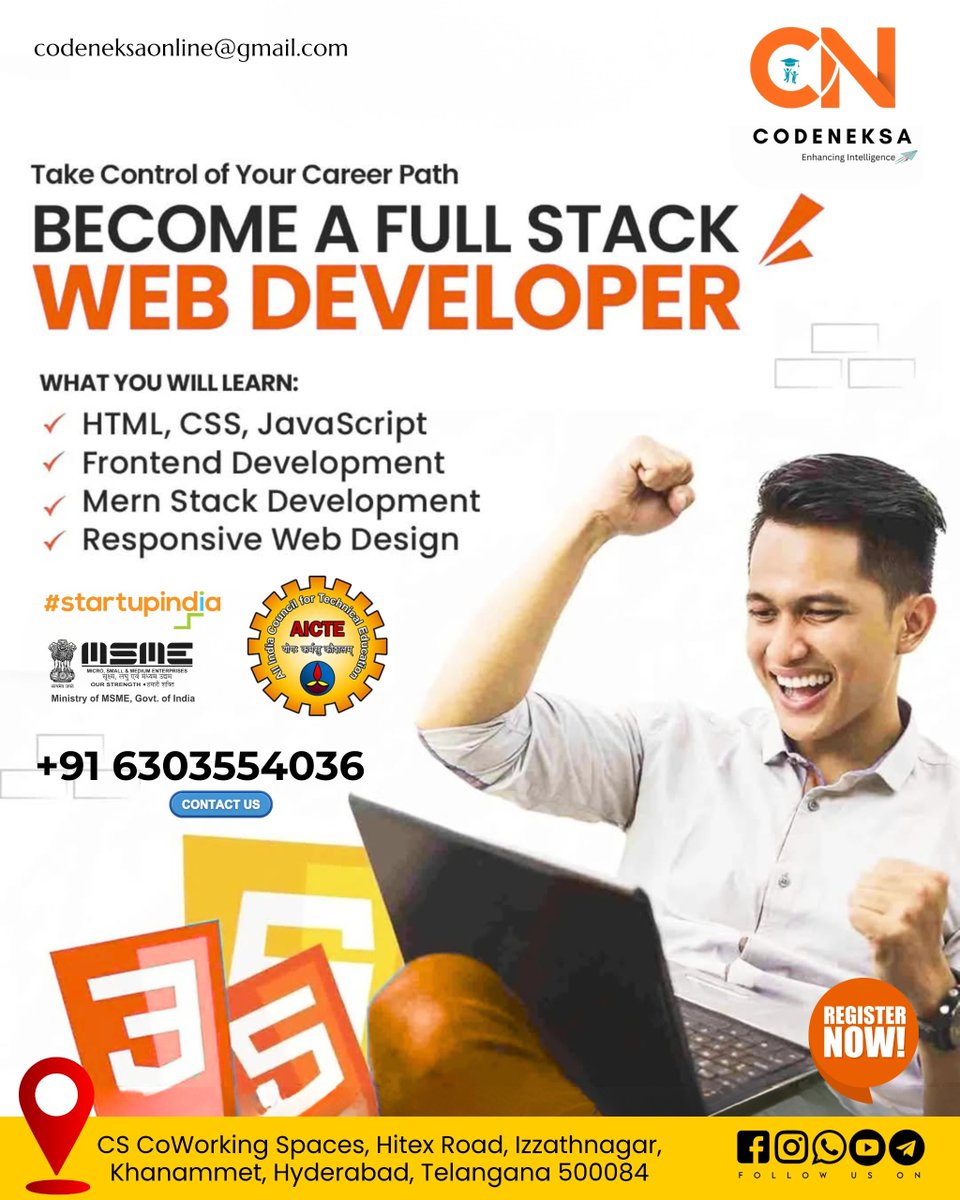 codeneksa2025's tweet photo. 💻 CODENEKSA — Enhancing Intelligence 💻

🚀 Take Control of Your Career Path 🚀
Become a FULL STACK WEB DEVELOPER and unlock opportunities in the fast-growing tech world.

📞 Contact Us: +91 63035 54036
📧 codeneksaonline@gmail.com

#Codeneksa #FullStackDeveloper #LearnCoding https://t.co/3wA1GguZ15