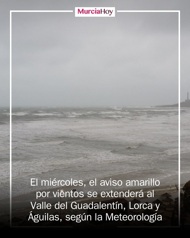 🌬️⚠️ ¡Atención, Murcia! La Aemet ha extendido el aviso amarillo por vientos a Lorca, Águilas y el Valle del Guadalentín. Rachas de 50-60 km/h y olas de hasta 4 metros. ¡Toma precauciones y mantente informado! #AvisoAmarillo #MurciaSegura mrf.lu/hbzN