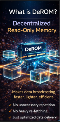Vicky_Pulsican's tweet photo. 1️⃣ What is DeROM?

#DeROM = Decentralized Read-Only Memory.

It’s designed to make data broadcasting faster, lighter, and more efficient across the network.

No unnecessary repetition.
No heavy re-fetching.
Just optimized data delivery. https://t.co/l5fOeyb1tq