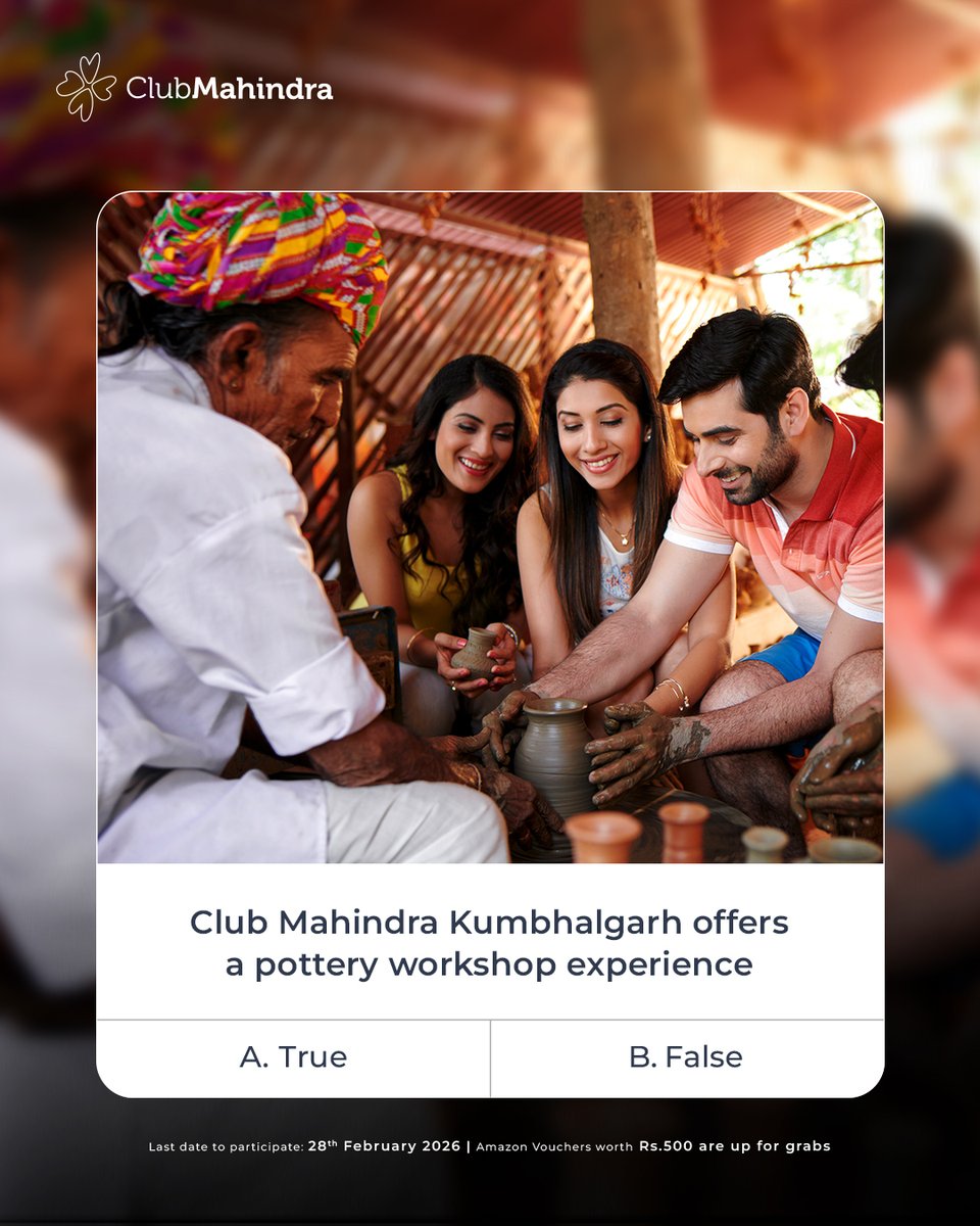 🎊 #ContestAlert | Day 8 #CelebratingTogetherness with #ClubMahindra
Answer today's question &amp; stand a chance to win ₹500 Amazon vouchers! 🎁

How to enter:
• Comment with #CelebratingTogetherness and #ClubMahindra
• Tag <a href="/clubmahindra/">Club Mahindra</a> + 4 friends (mandatory)
• Participate in