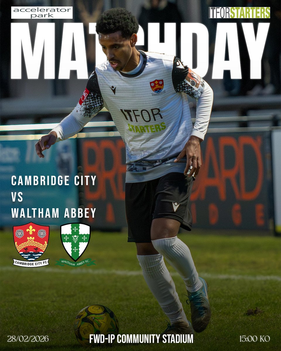 ⚫️ MATCHDAY ⚪️

🆚 <a href="/walthamabbeyfc/">Waltham Abbey Football Club</a> 
🏟️ FWD-IP Community Stadium
⏱️ 3pm Kick Off
🏆 Isthmian Division One North

🎟️Admission 🎟️
£10 Adults
£5 Concessions
U16s FREE